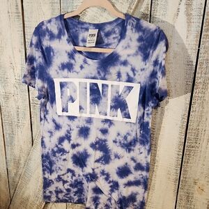 PINK Victoria's Secret Blue Tie-Dye Short Sleeve Tee
